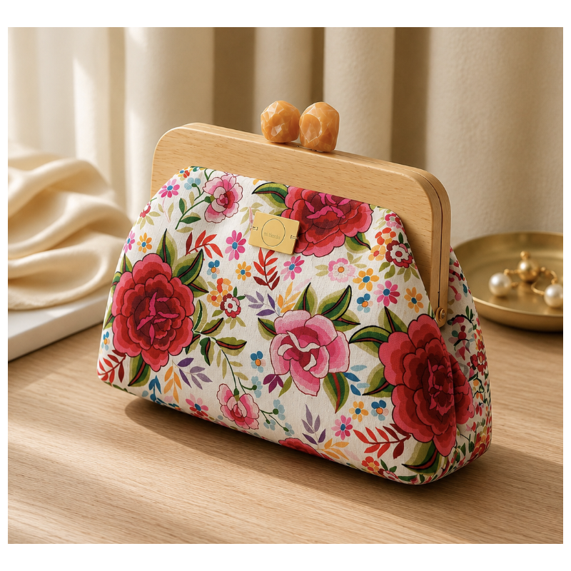 Clutch Floral Sakura | Bolso de mano floral con cierre de boquilla