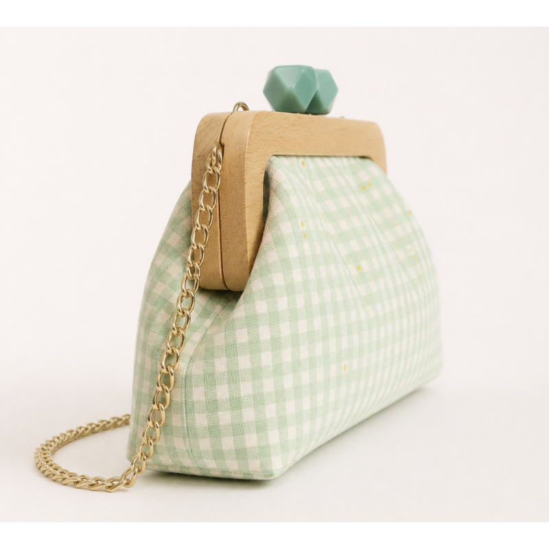 Clutch Vichy Menta | Bolso de mano con cadena dorada
