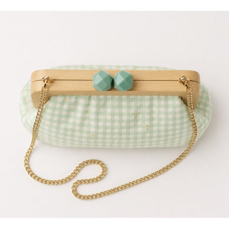Clutch Vichy Menta | Bolso de mano con cadena dorada