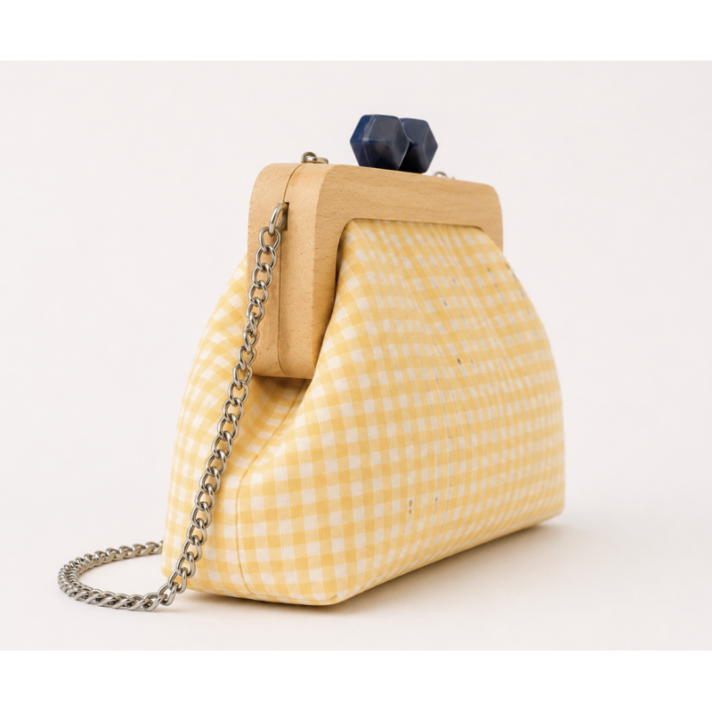 Clutch Vichy Menta | Bolso de mano con cadena dorada
